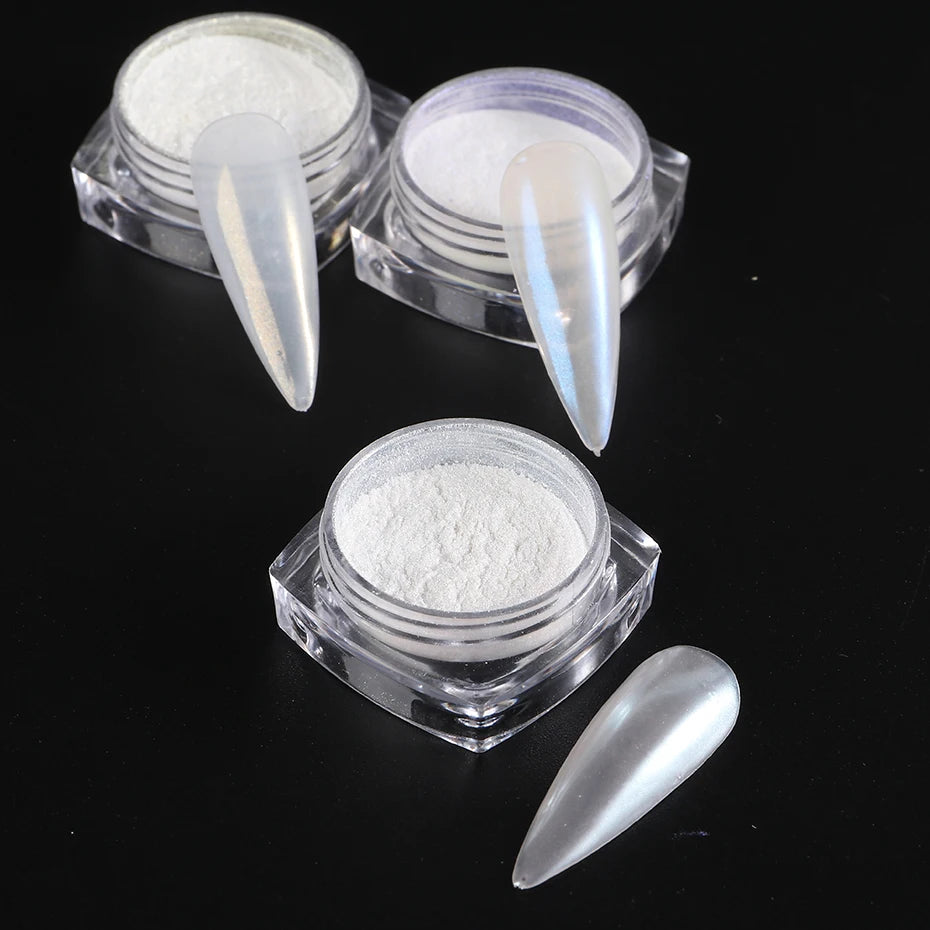 Moonlight Pearl White Nails Glitter