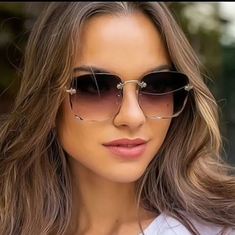 Square Rimless Sunglasses Women Luxury