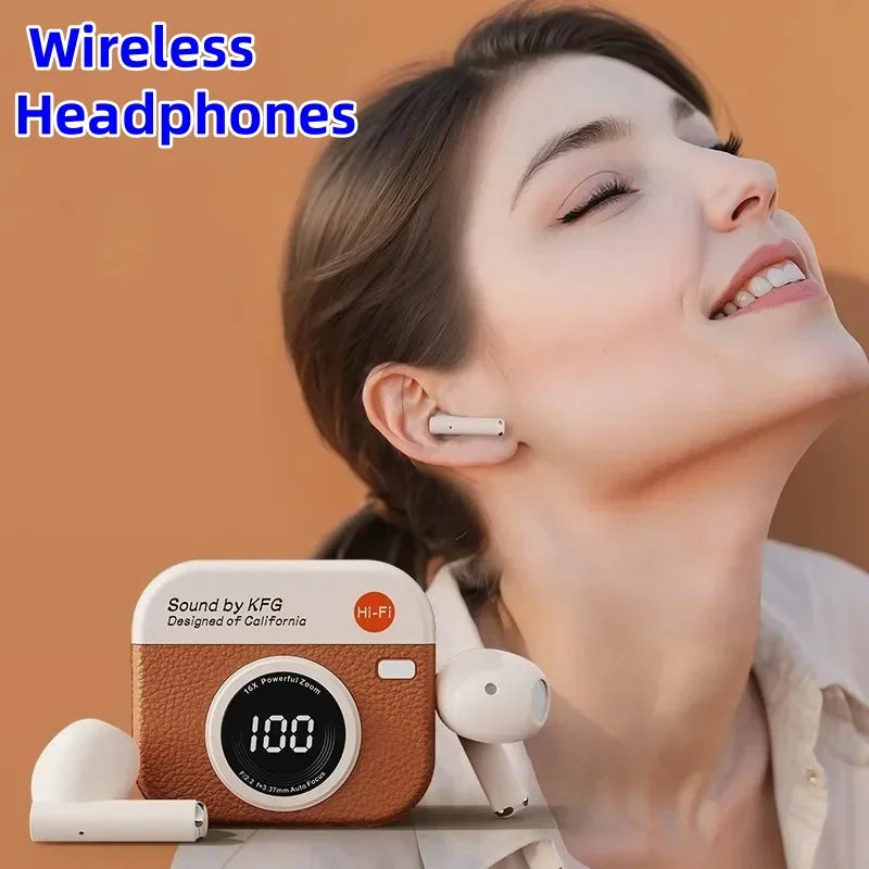 Wireless Headphones Retro Camera Battery