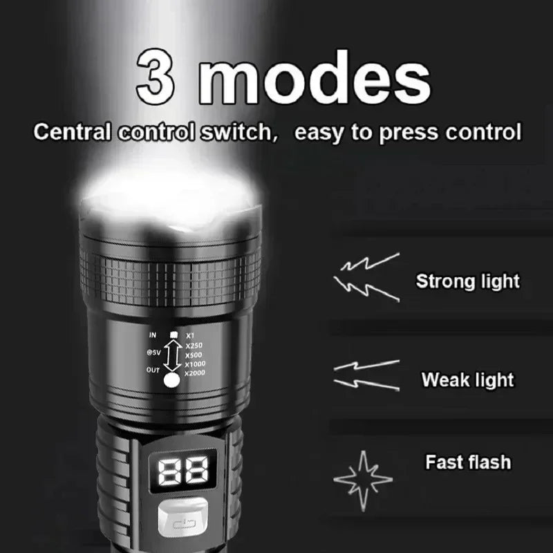 100000lm Bright Flashlight Rechargeable LED