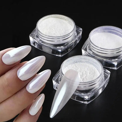 Moonlight Pearl White Nails Glitter