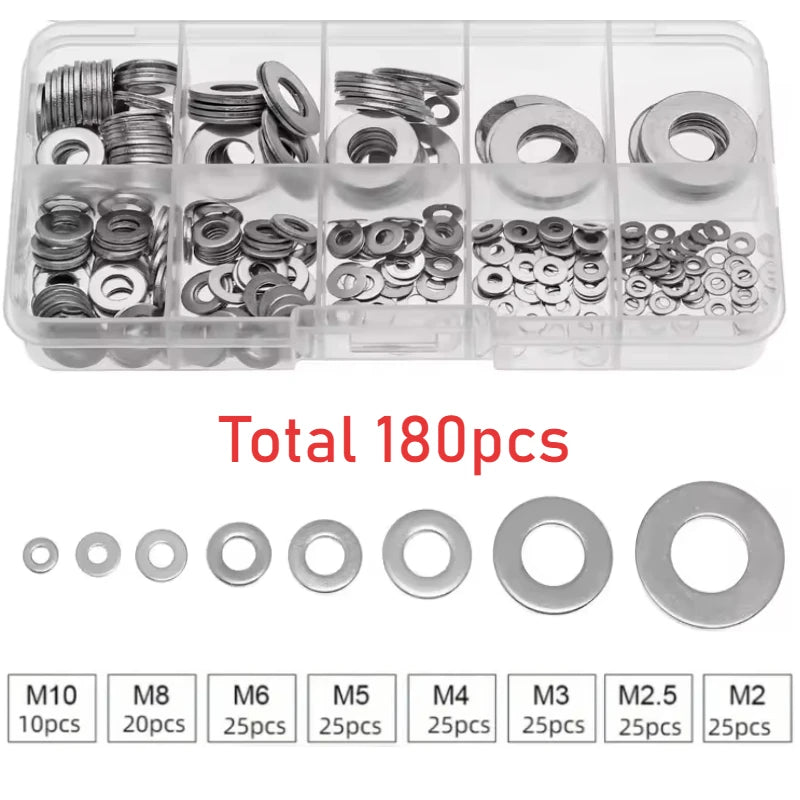 180-piece Hardware Flat Washer Kit
