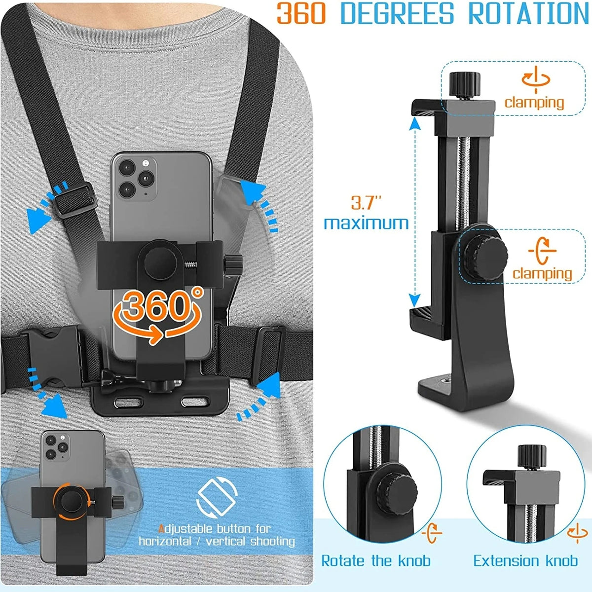 Adjustable Phone Clip Holder Chest