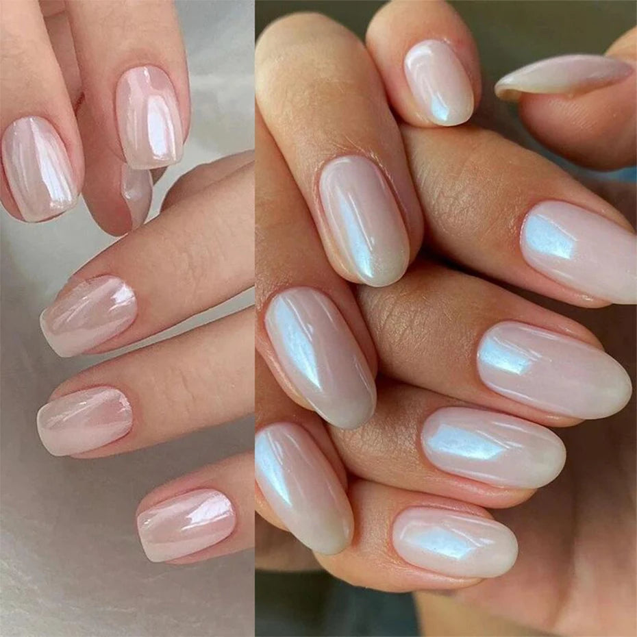 Moonlight Pearl White Nails Glitter