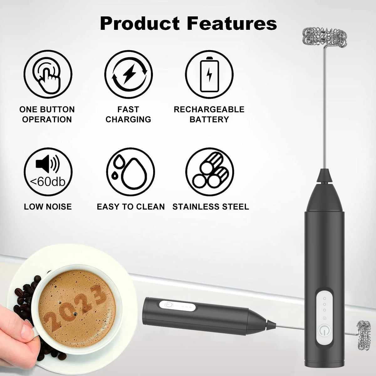 Milk Frother USB Rechargeable Speeds
