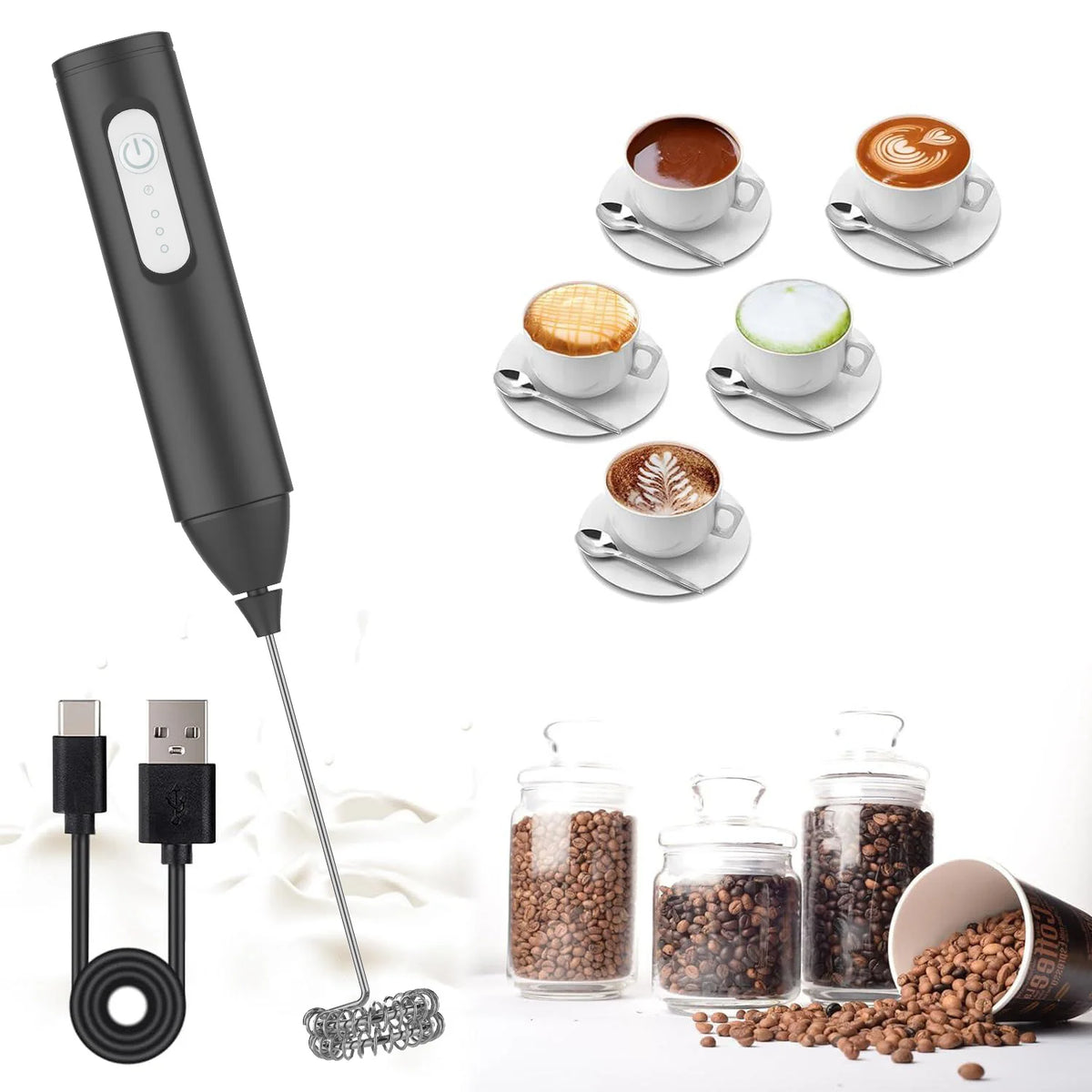 Milk Frother USB Rechargeable Speeds
