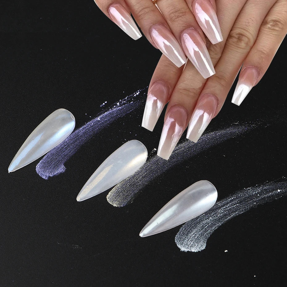 Moonlight Pearl White Nails Glitter