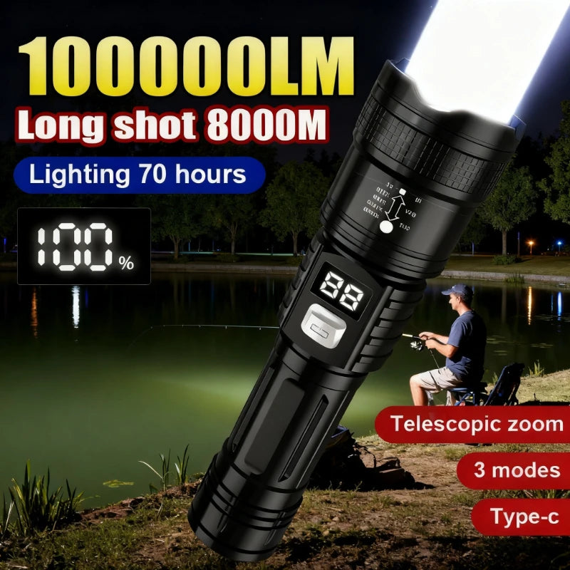 100000lm Bright Flashlight Rechargeable LED