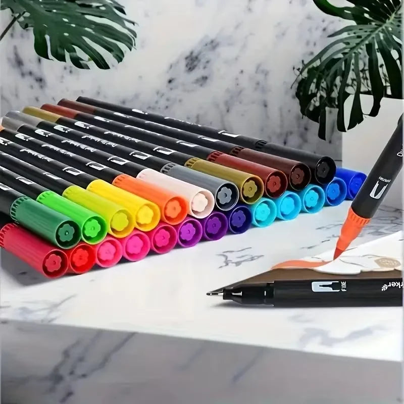Vibrant Double-ended Watercolor Markers Art