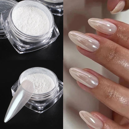 Moonlight Pearl White Nails Glitter