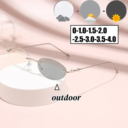 Oval Photochromic Myopia Glasses Women